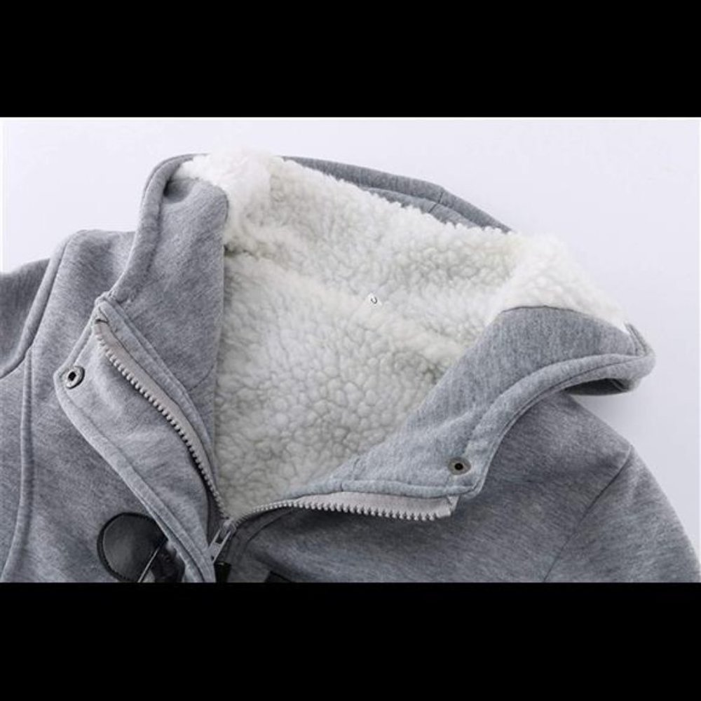 Womens Fashion Horn Button Fleece Thicken Coat with Hood Winter Warm Jacket - Picture 5 of 6